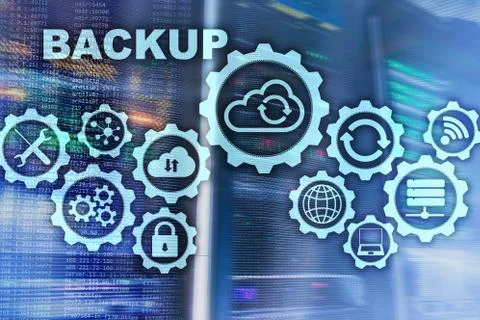 Backup System Recovery Technology Concept on modern server room background Foto stock
