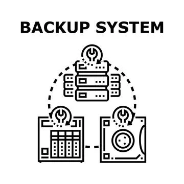 Backup system restoring data from various sources 库存插图