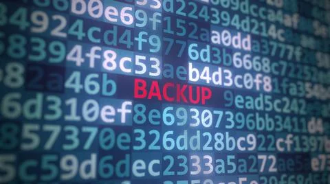 BACKUP text and program code on the computer screen. 3D rendering Stock Illustration