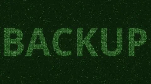 BACKUP text consisting of many symbols on computer monitor. 3d rendering Illustrazione stock