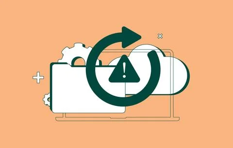 Backup warning recovery process with error reload icon and system alert over Stock Illustration