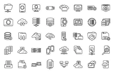 Backups icons set outline vector. Recovery data Stock Illustration