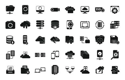 Backups icons set simple vector. Recovery data Stock Illustration