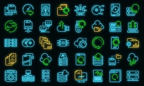 Backups icons set vector neon Stock Illustration