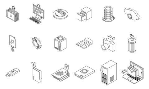 Backups icons set vector outline Stock Illustration