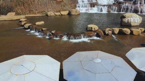 Backward aerial view of Tad Koo waterfall in Bolaven Plateau, Laos Stock Footage 248094635