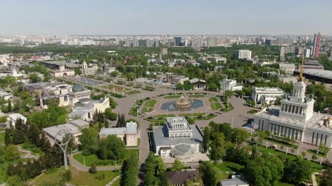 Backward drone flight over central VDNKh area Video stock 321051162