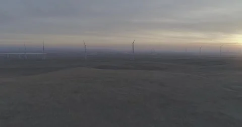 Backward Drone Flight with Panoramic View of Kochubeyevskaya Wind Farm, Russia Stock-Footage 344034956