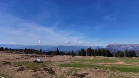 Backward Drone Pullout From Snowy Alps Horizon Over Deep Forested Valley Video stock 339128508