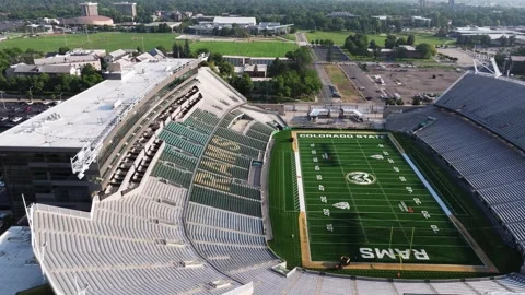 Backward Drone Shot Reveals Canvas Stadium, Home of the Colorado State Rams Stock Footage 345247670