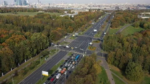 Backward drone view over highway crossroads Stock Footage 324875498