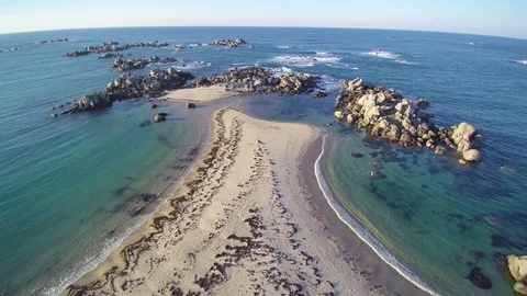 Backward flight over a coastal tip on Atlantic ocean. 4K footage - 3 of 3. Stock Footage 86476666