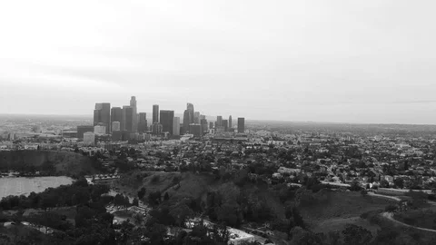 Backward LA skyline BW Video stock 119145589