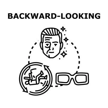 Backward looking concept seeing past and age reversal Stock Illustration