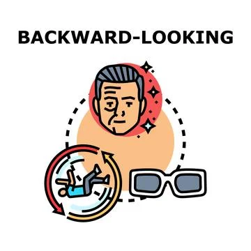 Backward looking concept seeing past and age reversal Stock Illustration