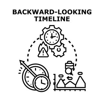 Backward looking timeline analysis reviewing past strategy concept Stock Illustration