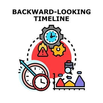 Backward looking timeline analysis reviewing past strategy concept Stock Illustration
