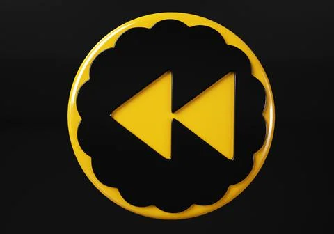 Backward media button. buttons. Shiny icon with yellow frame and with reflect Stock Illustration