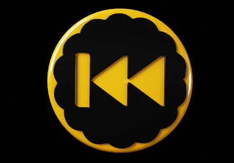 Backward media button. buttons. Shiny icon with yellow frame and with reflect Stock Illustration