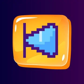 Backward rewind glossy ui button with pixelated color icon Stockillustratie