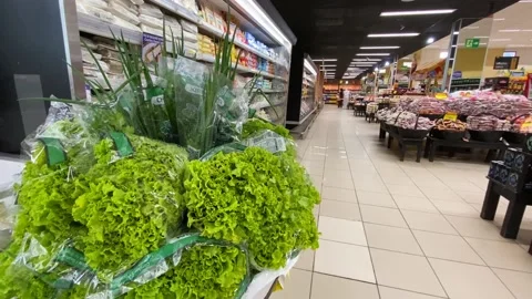 Backward shots in the almost empty supermarket show how bad the recession Stock Footage 200111640