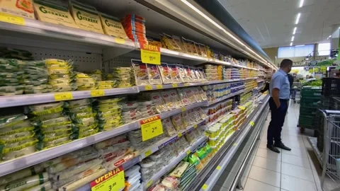 Backward shots of the nearly empty aisles in the supermarket show how bad Stock Footage 200339510