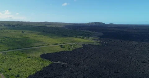 Backward tracking Aerial view of Pohoiki Black Sand Beach,Big Island,Hawaii,usa Stock Footage 120954267