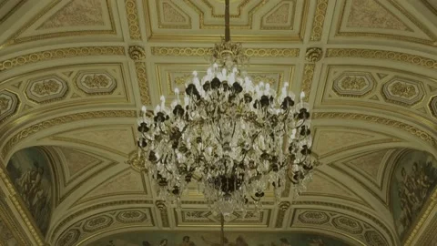 Backward travelling of the ceiling of the Palais Bourbon in Paris. Stock Footage 194688911