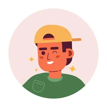 Backwards baseball cap latino guy winking smiling 2D vector avatar illustration Stock Illustration