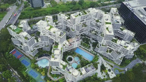 Backwards bird's eye view of an irregularly built architecture Stock Footage 109273279
