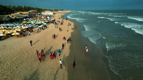 Backwards drone footage at Labadi beach Stock Footage 219367467