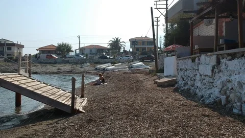 Backwards drone movement over a tropical beach Stock Footage 118536318