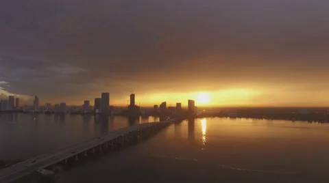 Backwards Drone Shot at Sunset in Miami Beach 4k Stock Footage 68927946