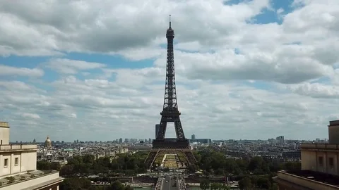 Backwards drone view Eiffel Tower in Paris, France Stock Footage 102838491