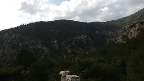 Backwards flight from Athena Temple to the ground Stock Footage 104008356