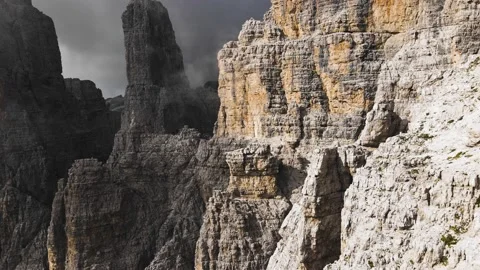 Backwards shot of plain rocks. Amazing view of dolomites in alps Stock Footage 224542631