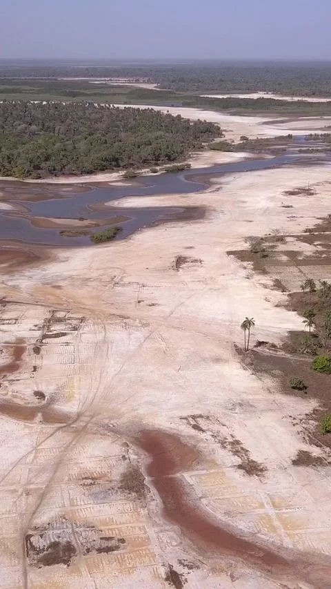 Backwaters with mangroves, sandy area covered in salt and water ponds Video stock 230670345