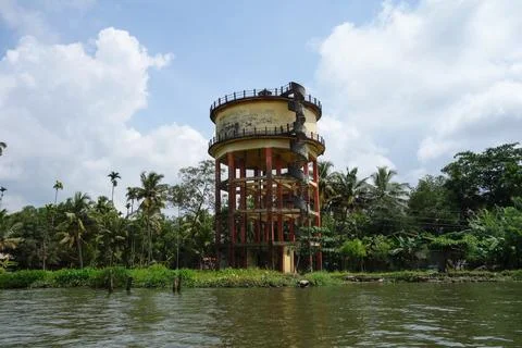 Backwaters network of brackish lagoons in Kerala Stock Photos