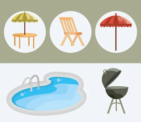 Backyard accessories set Stock Illustration