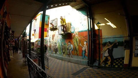 Backyard art in La Boca Stock Footage 71605158