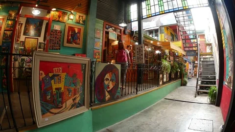 Backyard art in La Boca Stock Footage 79092648