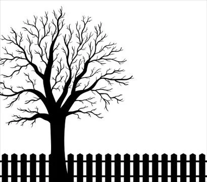 Backyard background with tree and fence Stock Illustration