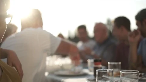 Backyard bbq happy multi generational family social gathering sunny summer day Stock-Footage 127871962
