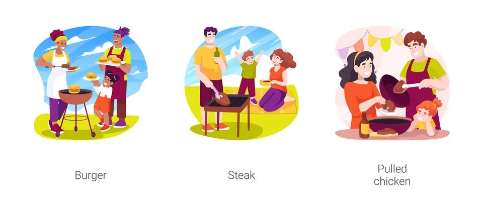 Backyard BBQ isolated cartoon vector illustration set Stock Illustration