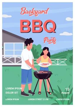 Backyard bbq party poster flat vector template Stockillustratie