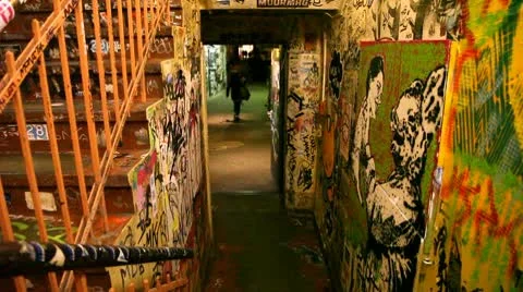 A backyard in Berlin with groovy graffiti Stock Footage 10571326