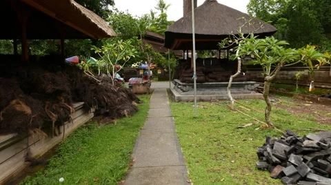 Backyard building and path, Hindu temple site, Goa Gajah, glide shot Stock Footage 52079628