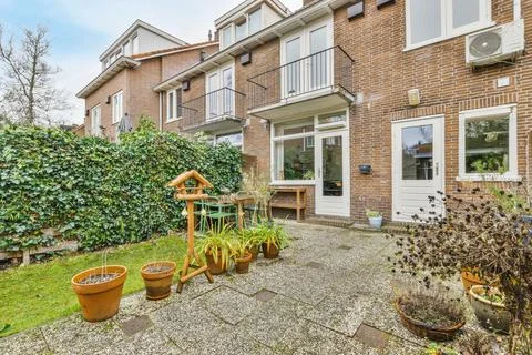 Backyard of building with plants Stock Photos