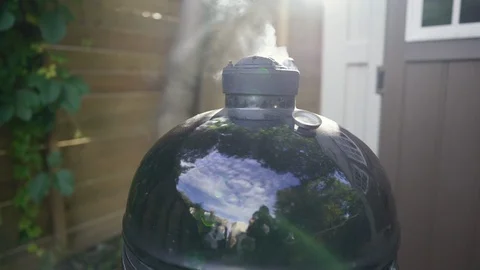 A backyard ceramic egg smoker in use Video stock 123300221