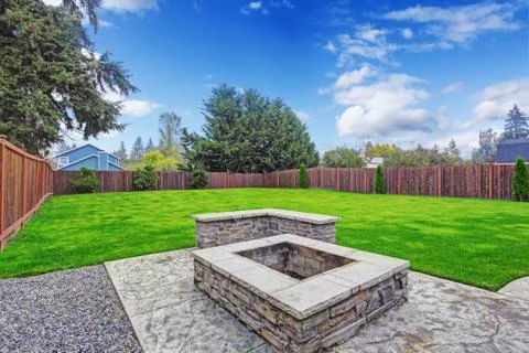 Backyard deck with firepit Stock Photos